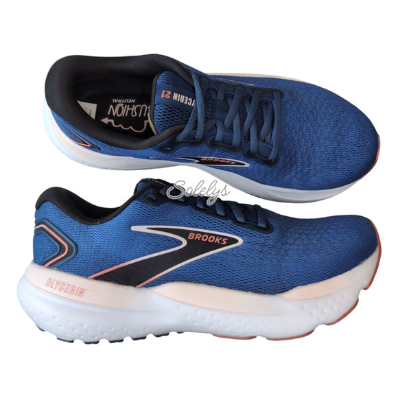 Brooks Glycerin 21 Womens 9.5 Blue Icy Pink Rose Road Running Comfort Sneaker - Picture 1 of 12